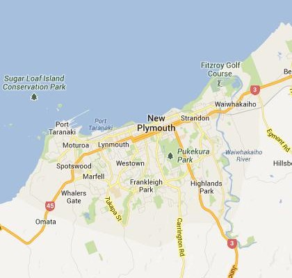 satellite map image of New Plymouth, New Zealand shows road/location map